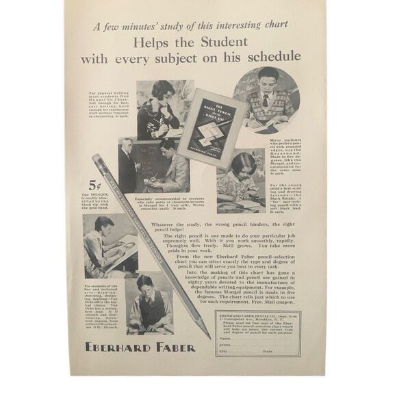 Vintage 1929 Eberhard Faber Pencil Helps the Student Ad Advertisement - Picture 3 of 4